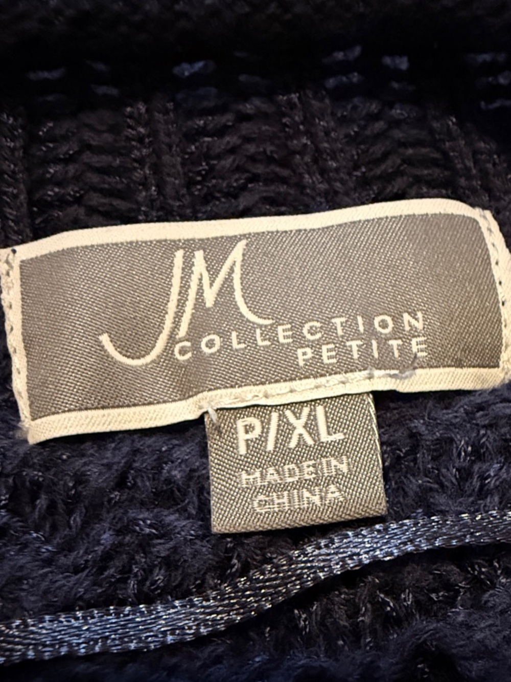JM Collection Petite Navy Blue Crochet Open-Front Cropped 3/4 Sleeve Cardigan - Picture 3 of 4